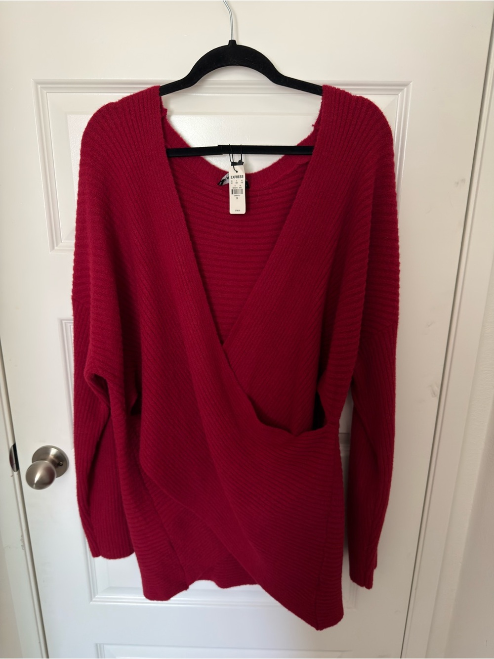 Express Women's Deep V Red Wrap Sweater